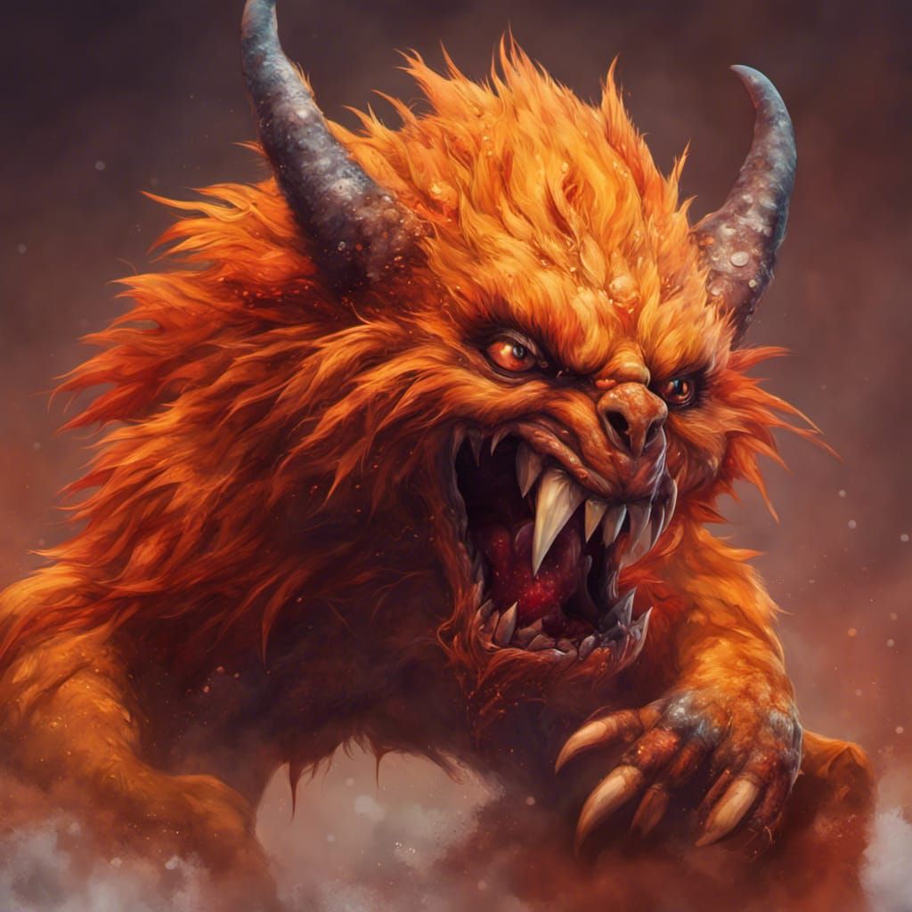 Hyperrealistic Orange Monster with Bloody Claws