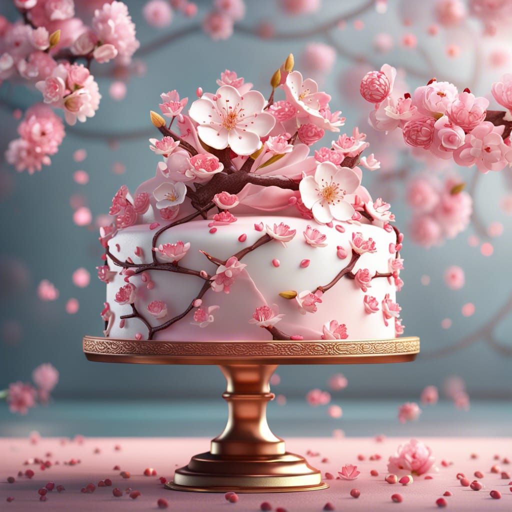 Detailed Cherry Blossom Cake Digital Art