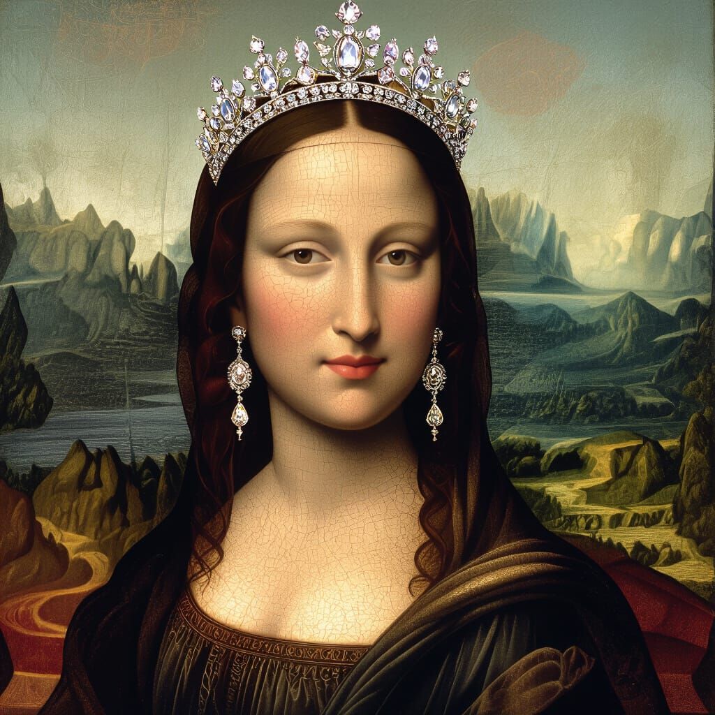 Mona Lisa with Diamond Crown in Art Nouveau Style
