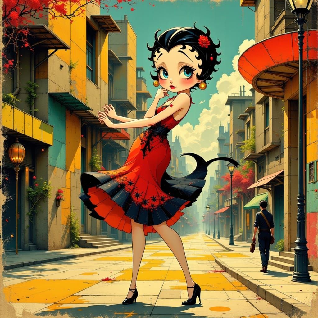 Betty Boop Dancing in a Fleischer-Style Cityscape