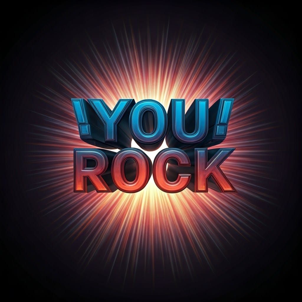 Vibrant 3D 'You Rock' in Cyberpunk Style