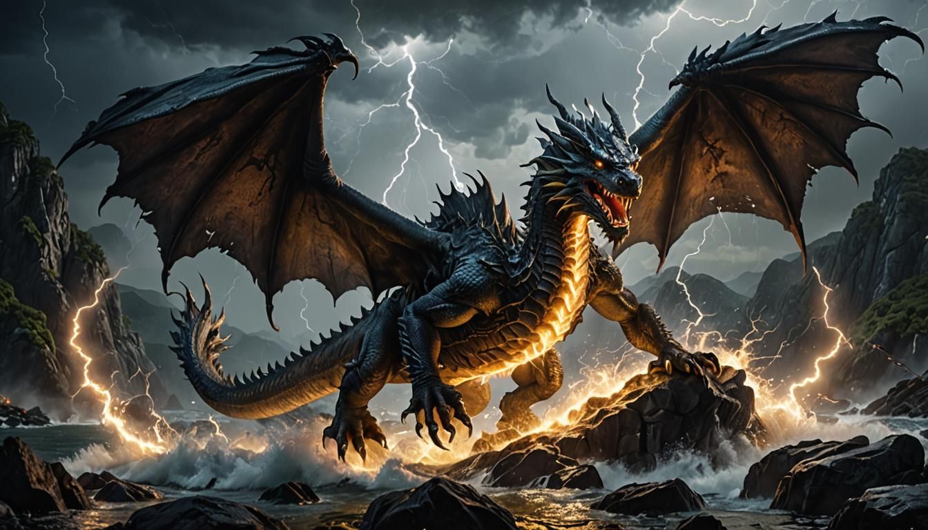 Epic Storm Dragon Roaring in Lightning