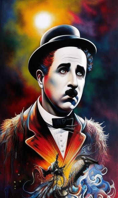Colorful Ink Portrait of Charlie Chaplin