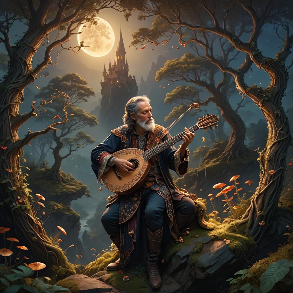 Mystical Forest Singer Under Crescent Moon