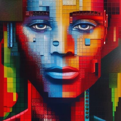 Detailed Stipple Oil Painting of a Cyborg Portrait