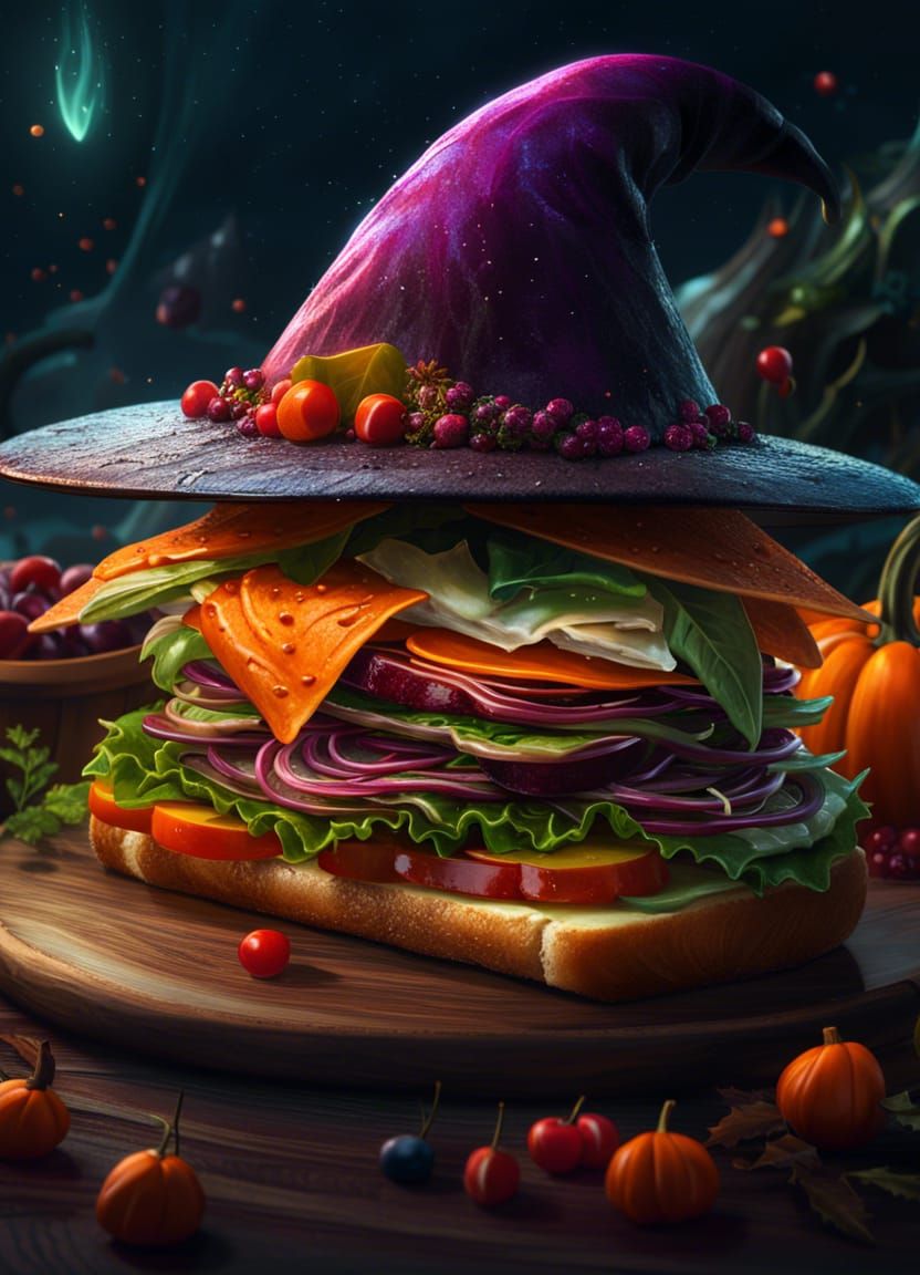 Sandwich with Witch Hat: Digital Fantasy Art