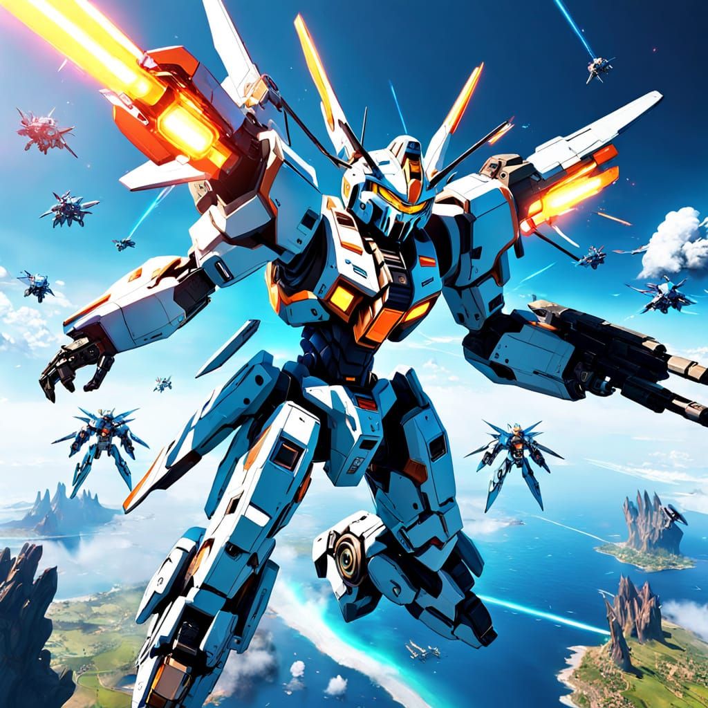 Anime Mecha Aerial Battle Above Alien Sky