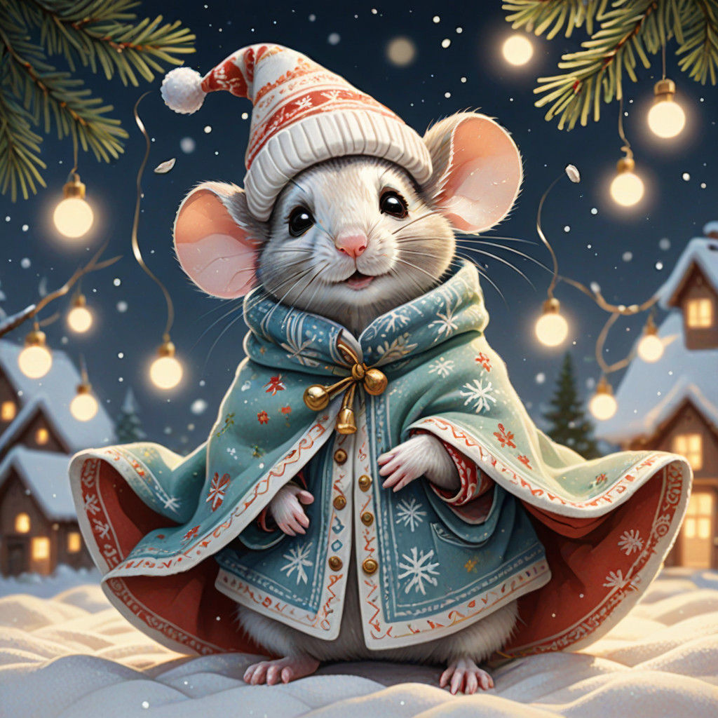 Whimsical Christmas Mouse in Dreamy Pastel Wonderland