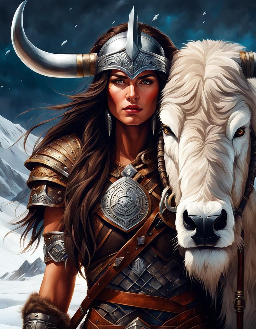 Barbarian Warrioress and Yak Portrait