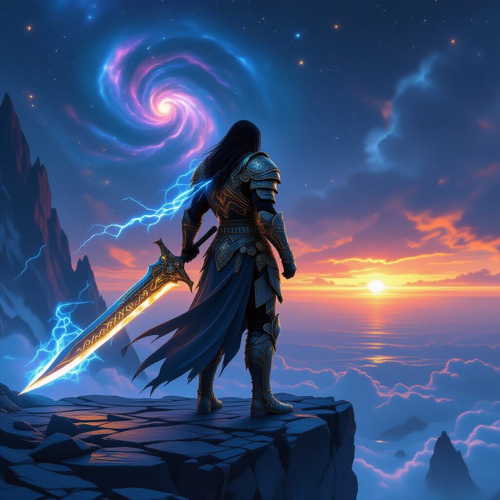 Cosmic Warrior on Crystal Cliff: 8K Art