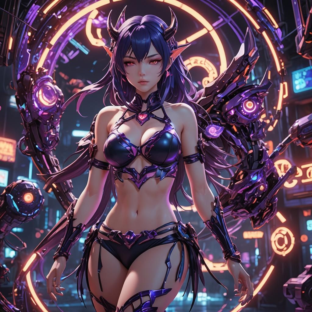 Lilith in Cyberpunk Cyborg Lair: 3D Anime Art