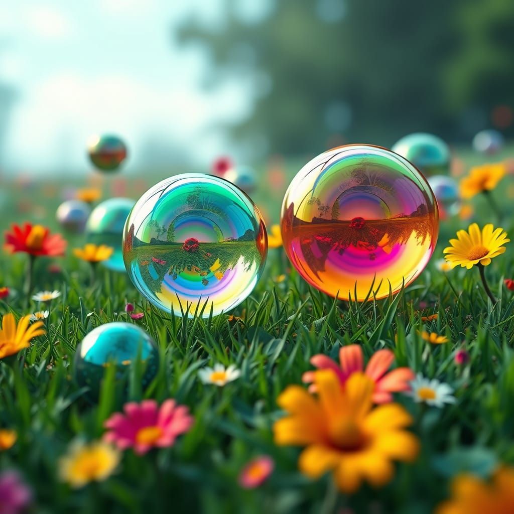 Colorful Balls Bouncing in a Field: Digital Art