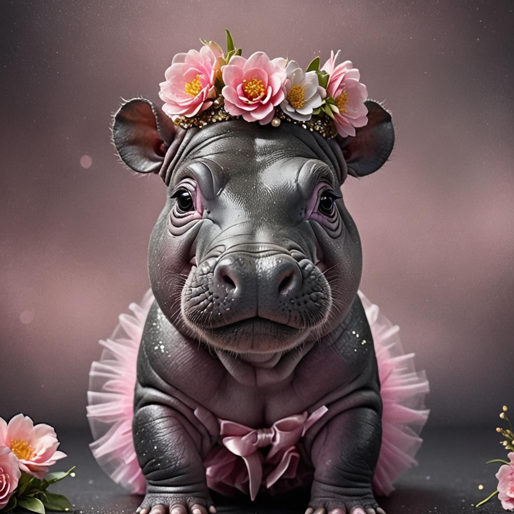 Baby Hippo in Pink Tutu: Digital Matte Painting