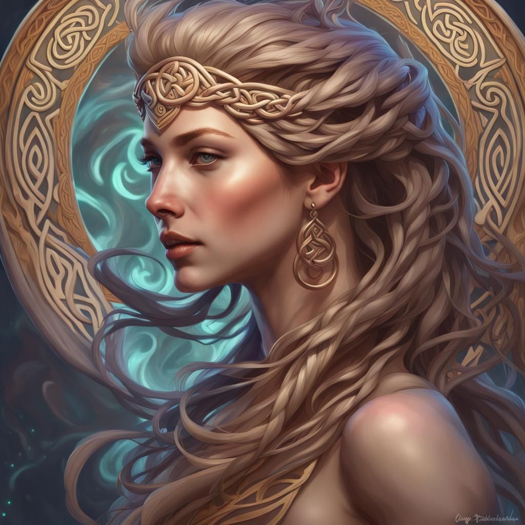 Celtic Horse Goddess Portrait in Art Nouveau Style