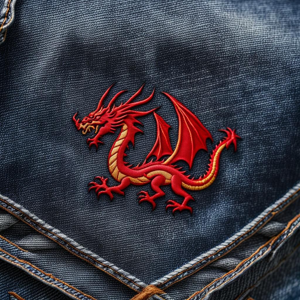 Embroidered Red Dragon on Denim Jacket