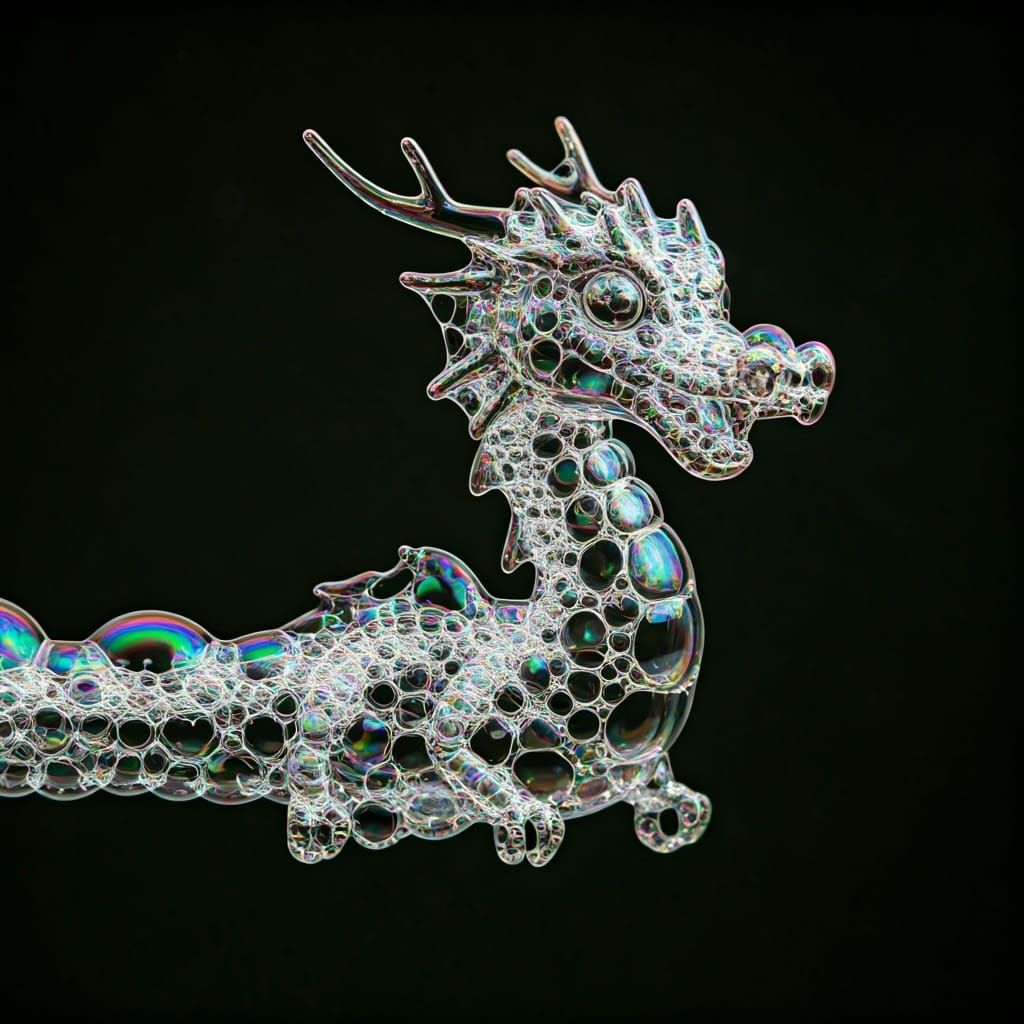 Iridescent Bubble Dragon: Hyperrealistic 3D Render