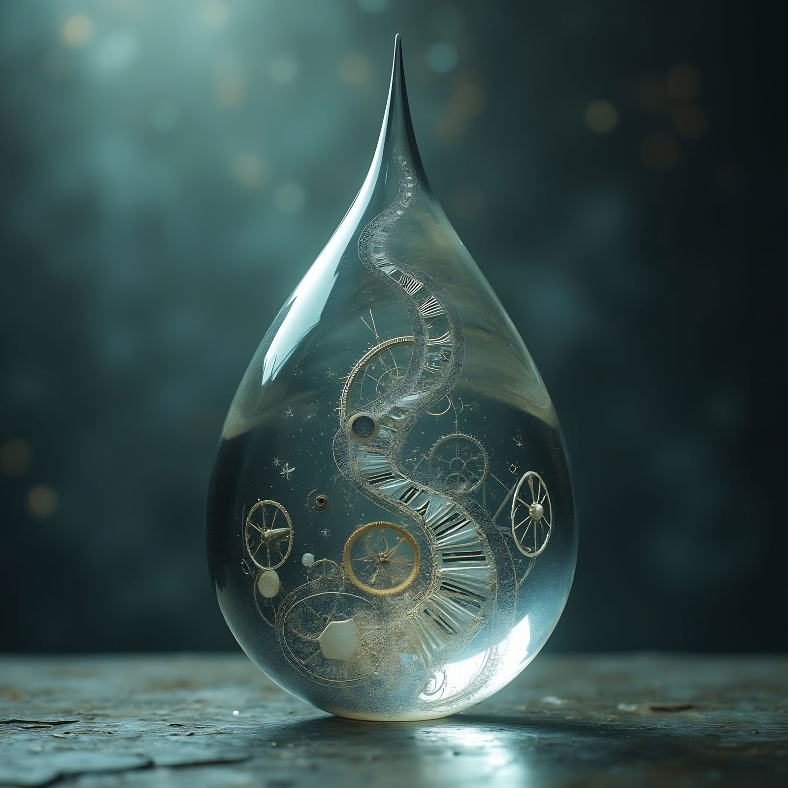 Crystal Teardrop Reflects Infinite Clockwork Spiral