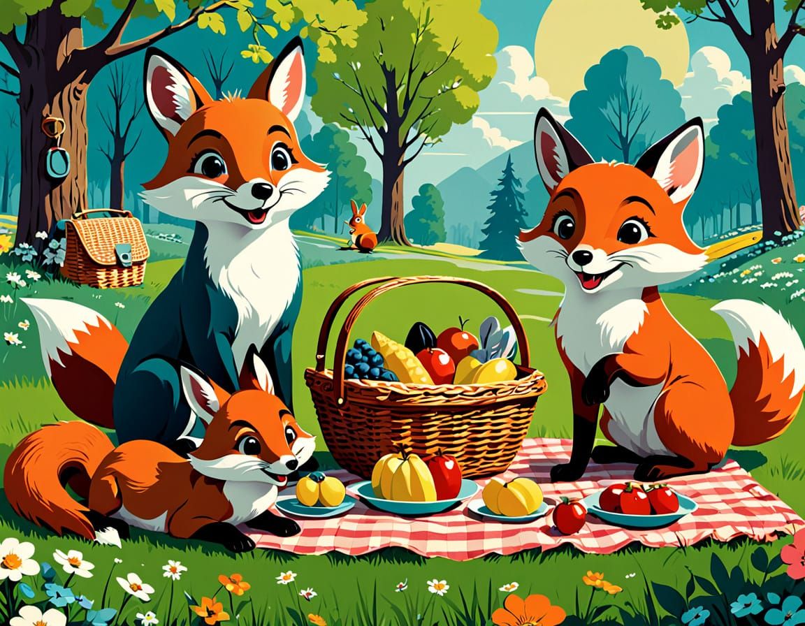 Vintage 1960s Woodland Creature Picnic Advertisement