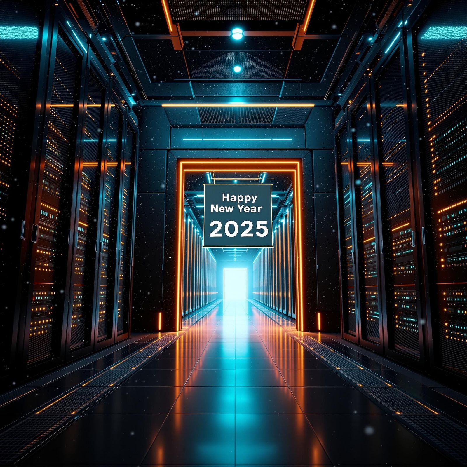 Sleek Futuristic Data Center facility in Warm Inviting Glow