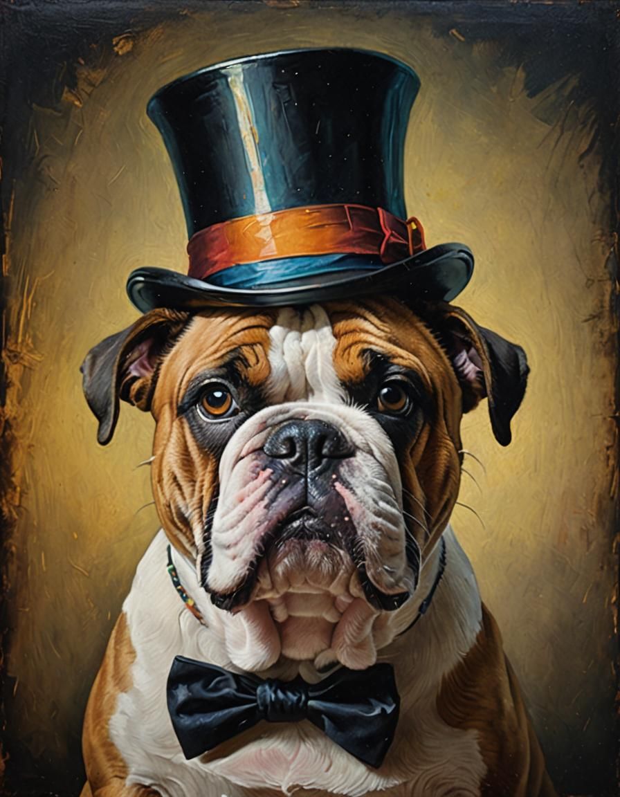 English Bulldog Portrait in Rembrandt Style