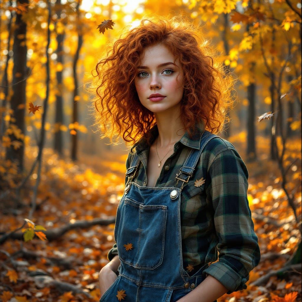 Woman in Autumn Forest, Realistic Style