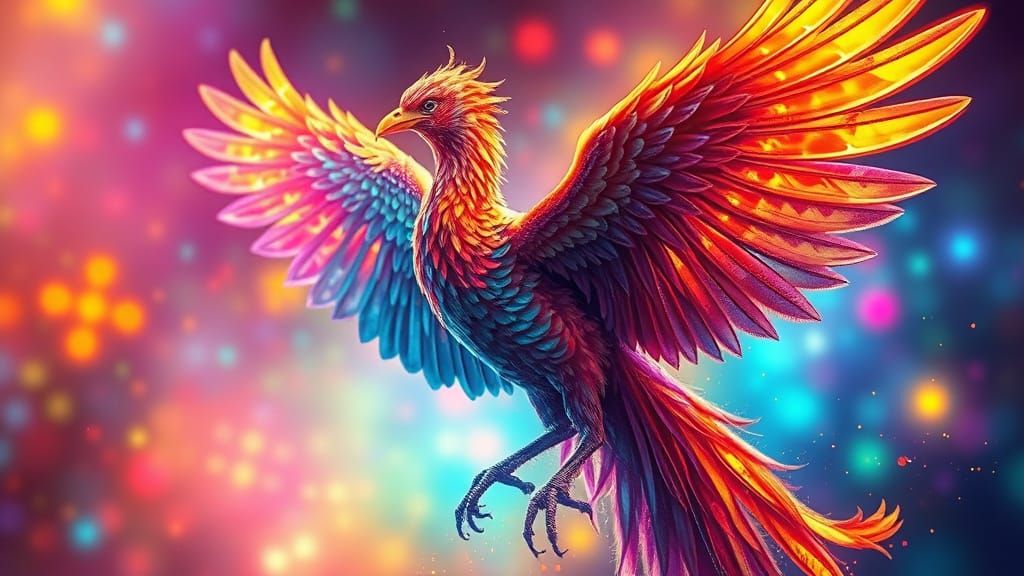 Iridescent Phoenix in Electromagnetic Spectrum Hues