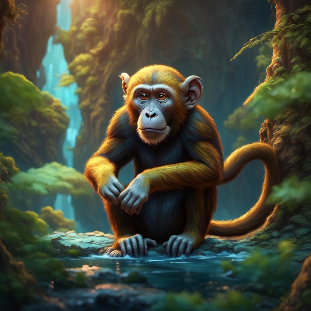 Cute Monkey in Detailed Matte Painting