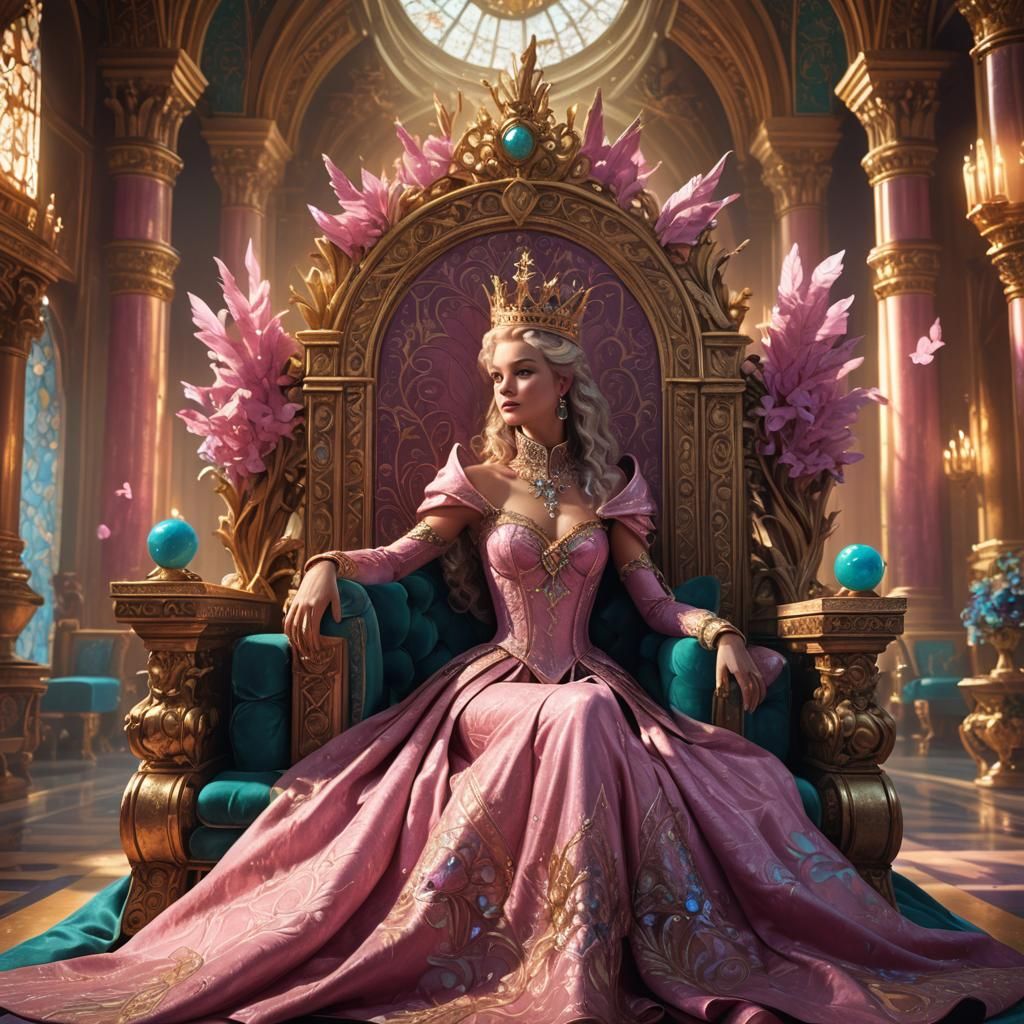 Pink Fantasy Queen in Ornate Hall