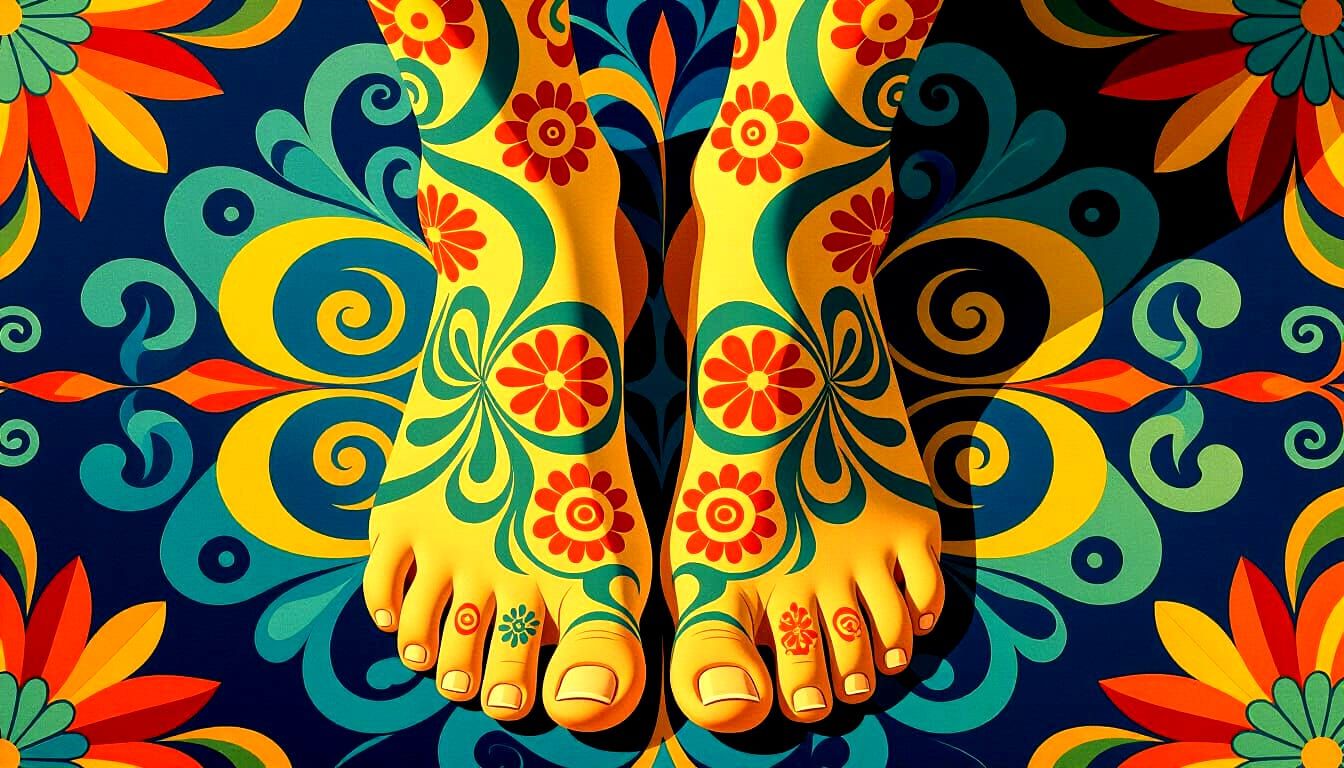 Colorful Photorealistic Feet in Art Deco Style