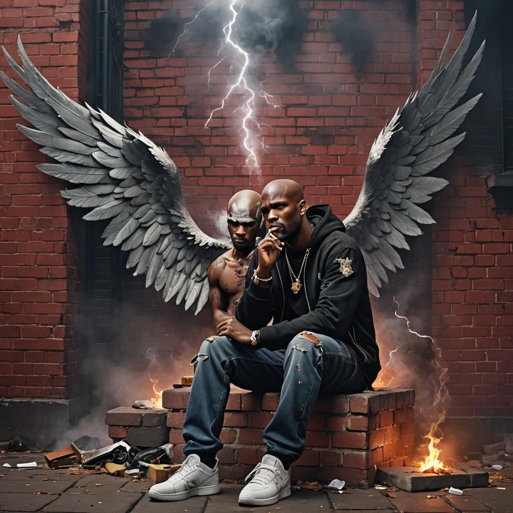 DMX with Angel Wings and Pit Bull