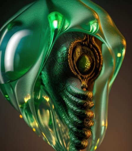 Cthulhu in Hooker's Green Crystal: Hyperrealistic Close-Up