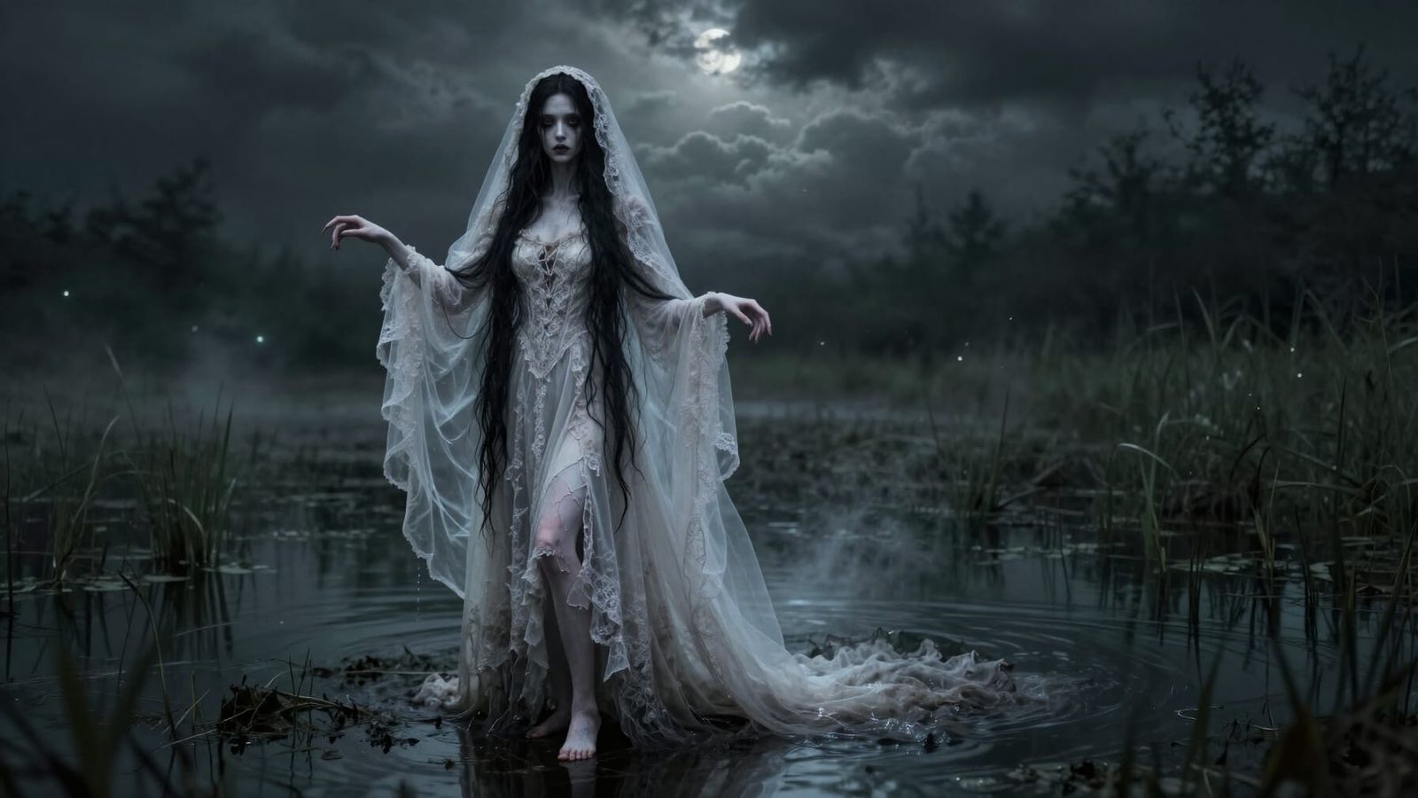Slavic Dead Bride in Dark Swamp Fantasy Art