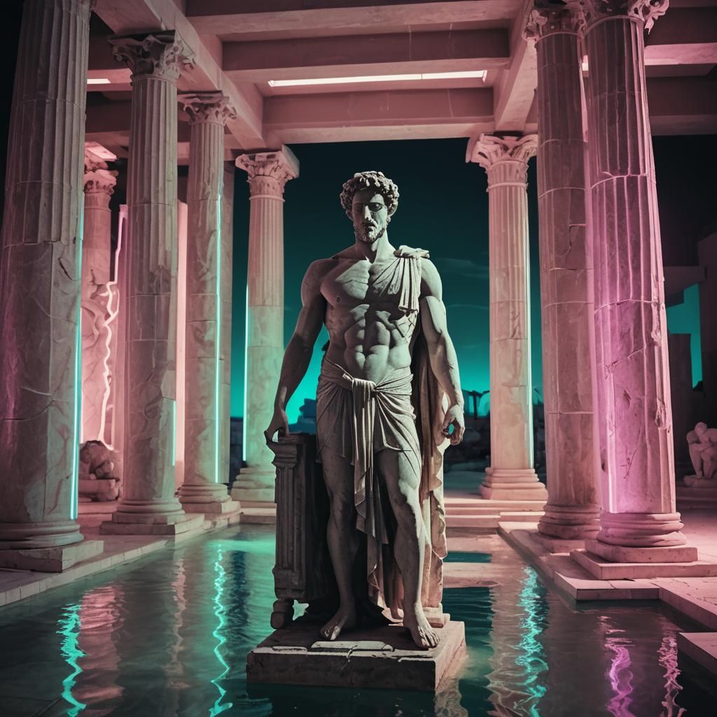 Neon Vaporwave Ancient Greek Room with Statue