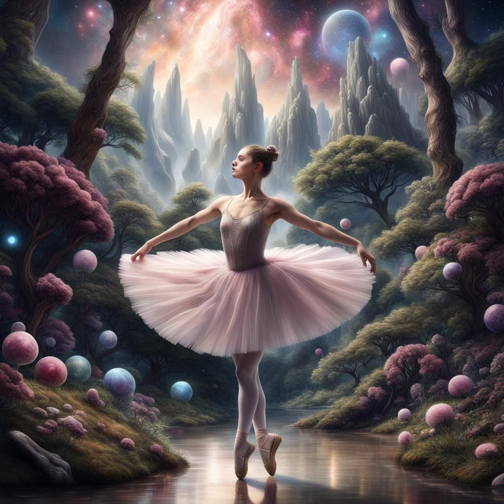 Cosmic Fairycore Ballerina in Wonderland: Hyperrealistic Mat...