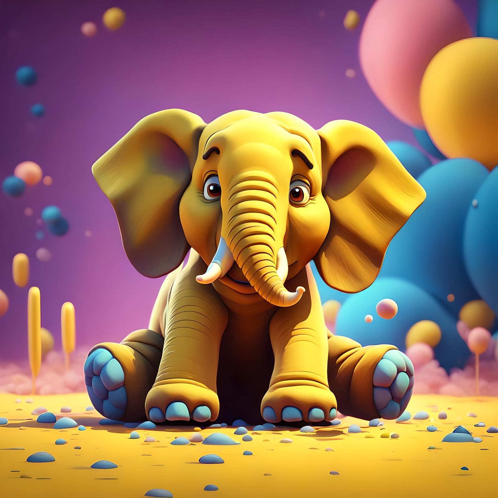 Yellow Elephant in 3D Disney Animation Style