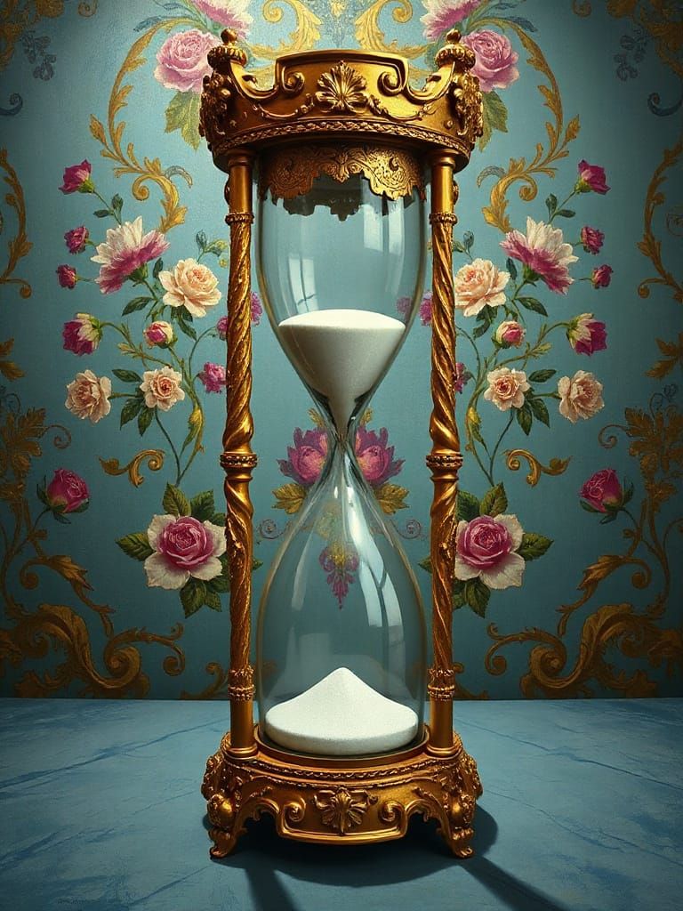 "a masterpiece of an hourglass  ⏳    symmetrical  - ornate, dynamic, elegant, lacey, extremely detailed, centered, sharp...
