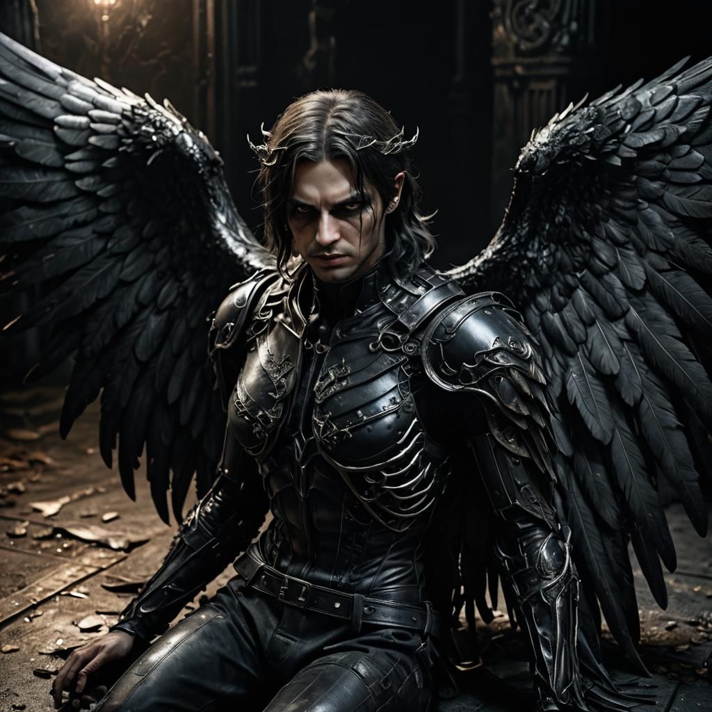 Detailed Fallen Angel with Black Wings