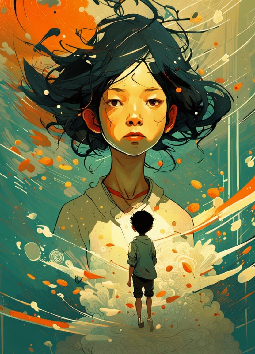 Reflective Digital Illustration in Composite Art Style