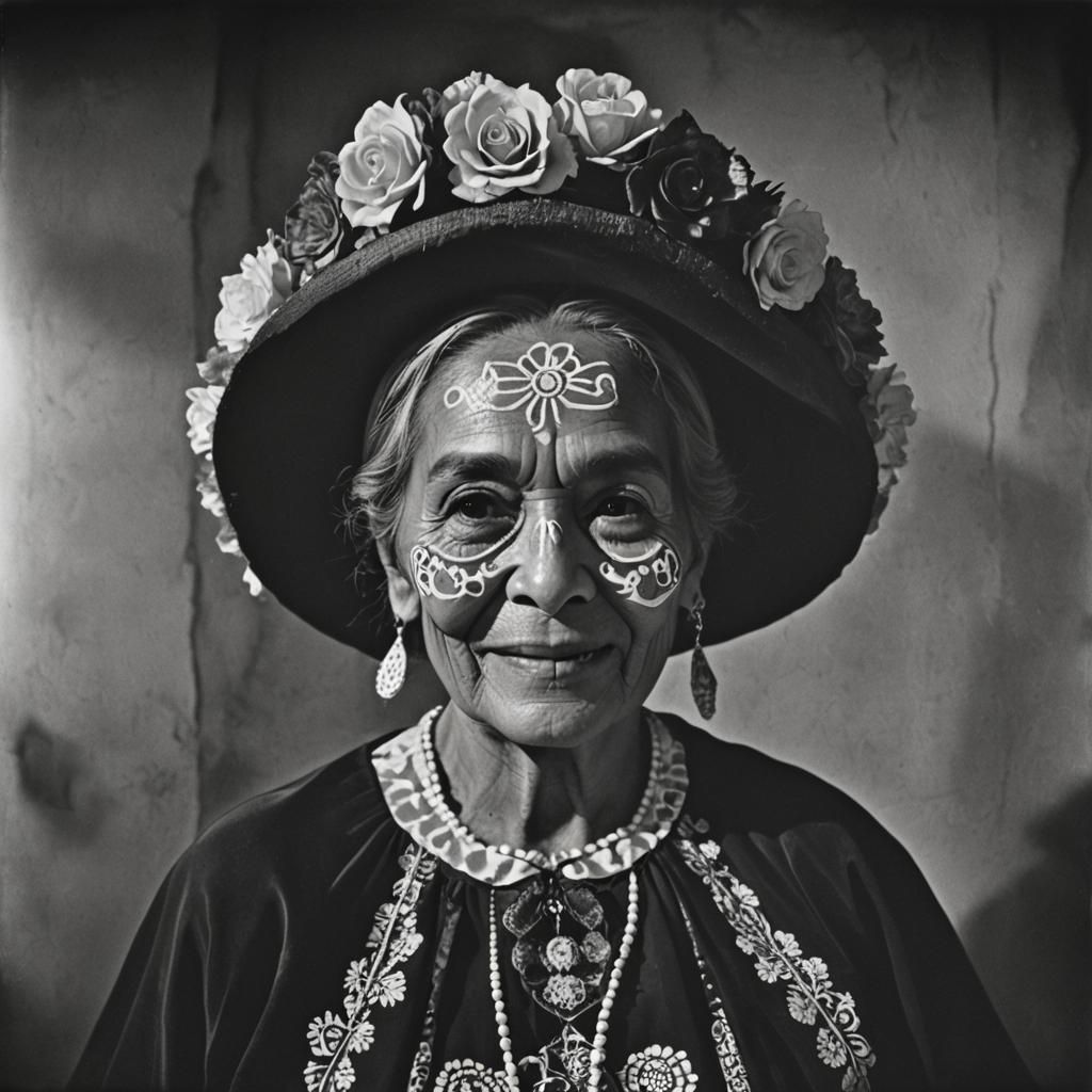Colombian Woman as Catrina in Botero Style