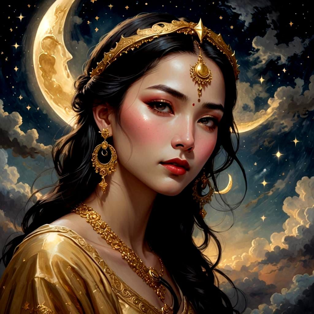 Celestial Woman with Crescent Moon in Fantasy Art