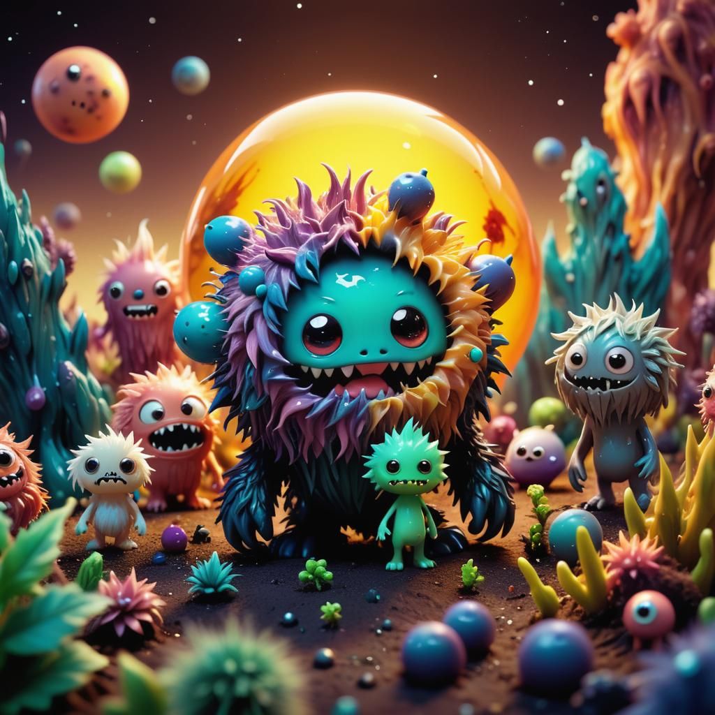 Planet of Adorable Wax Chibi Monsters in 3D Art