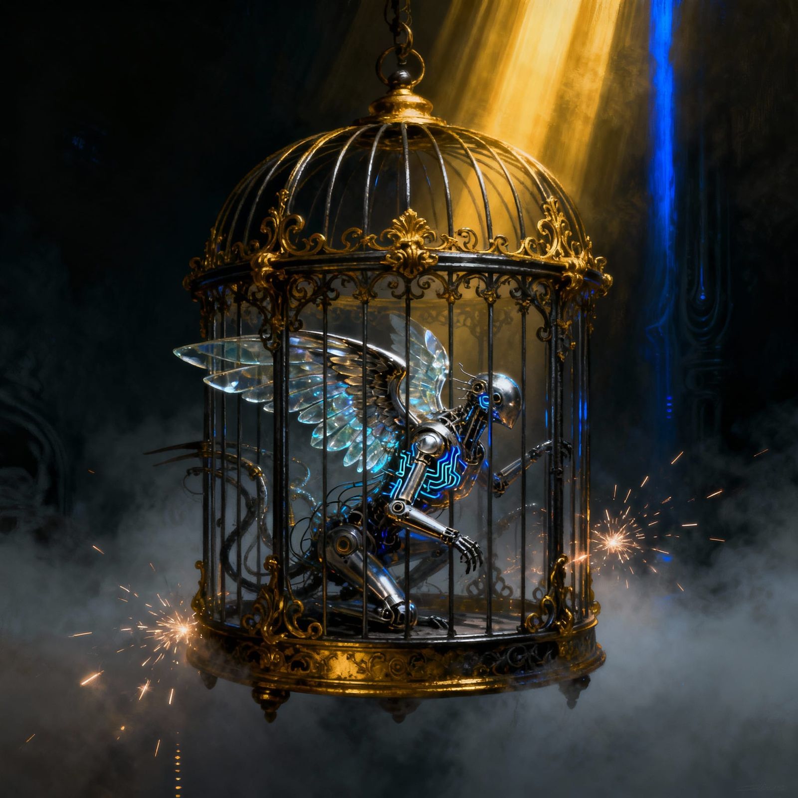 Surreal Ornate Cage with Hybrid Creatures