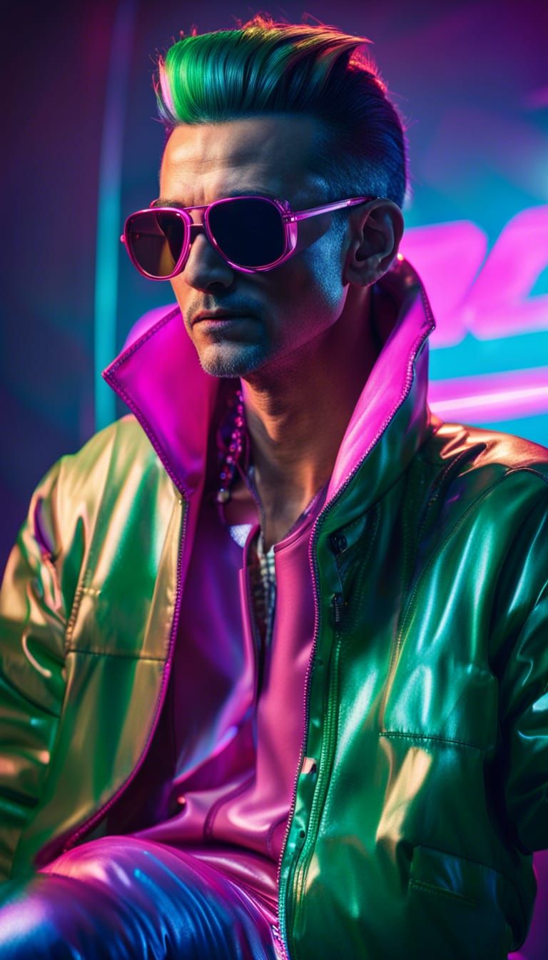 Cyberpunk Singer in Neon-Lit Cityscape