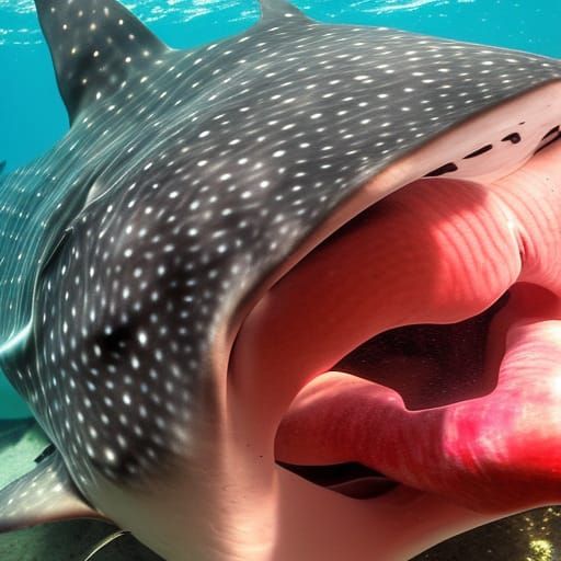 Whale Shark with Red Lipstick Sucking Water
