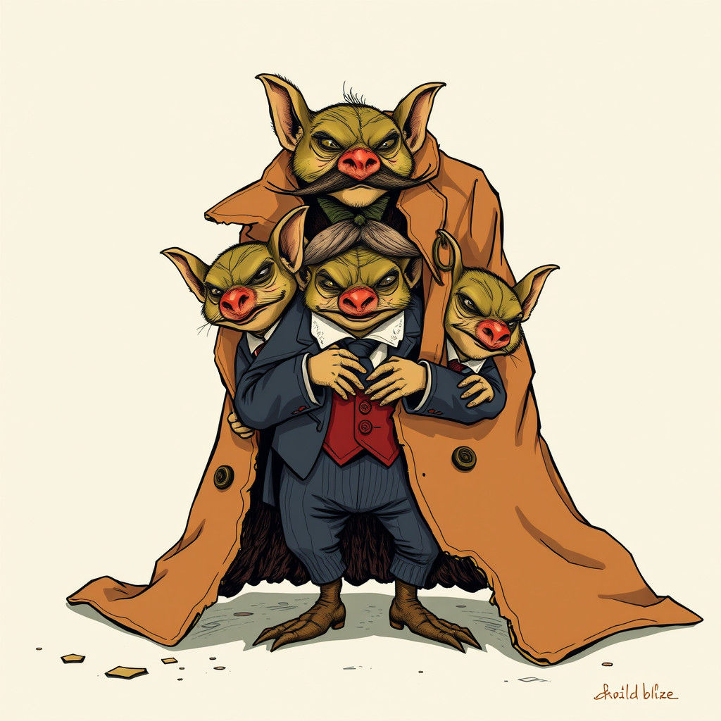 Kobolds in a Trench Coat: Whimsical Storybook Illustration
