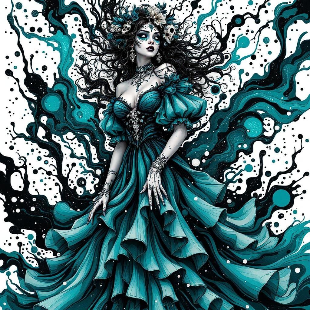 Elegant Sugar Skull Lady in Vibrant Modern Style