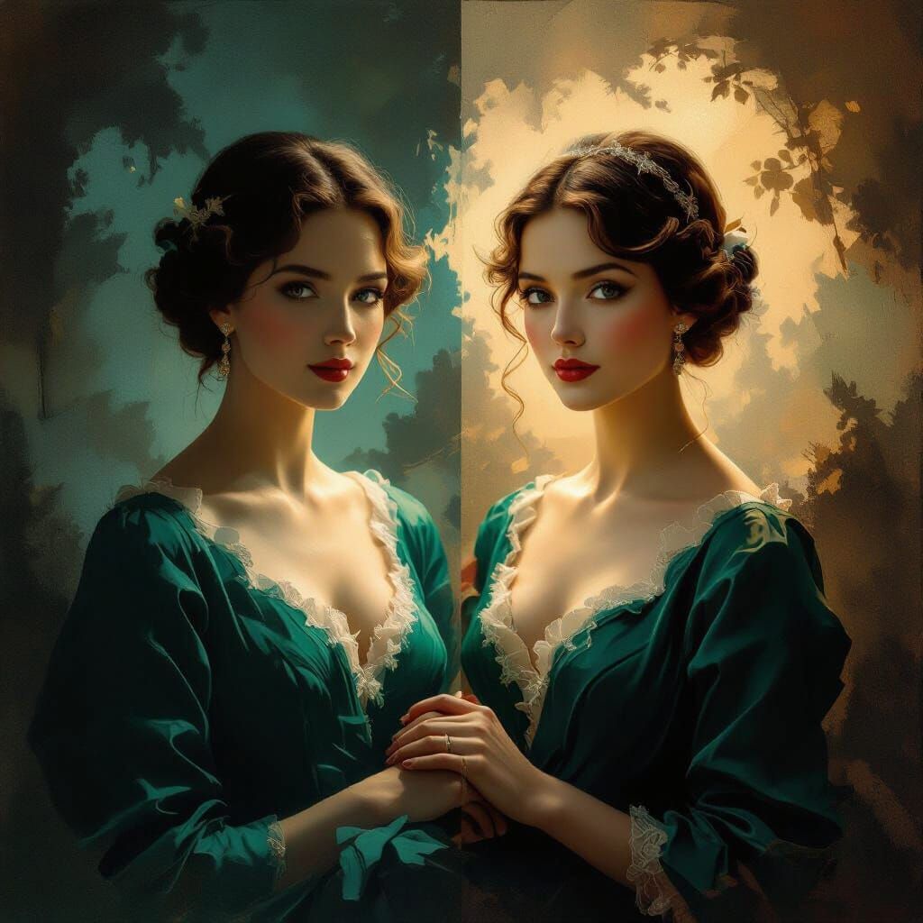 Double Exposure Pin-Up in Impressionist Style