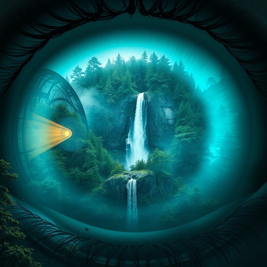 Turquoise Eye Reflects Fantastical Forest Landscape
