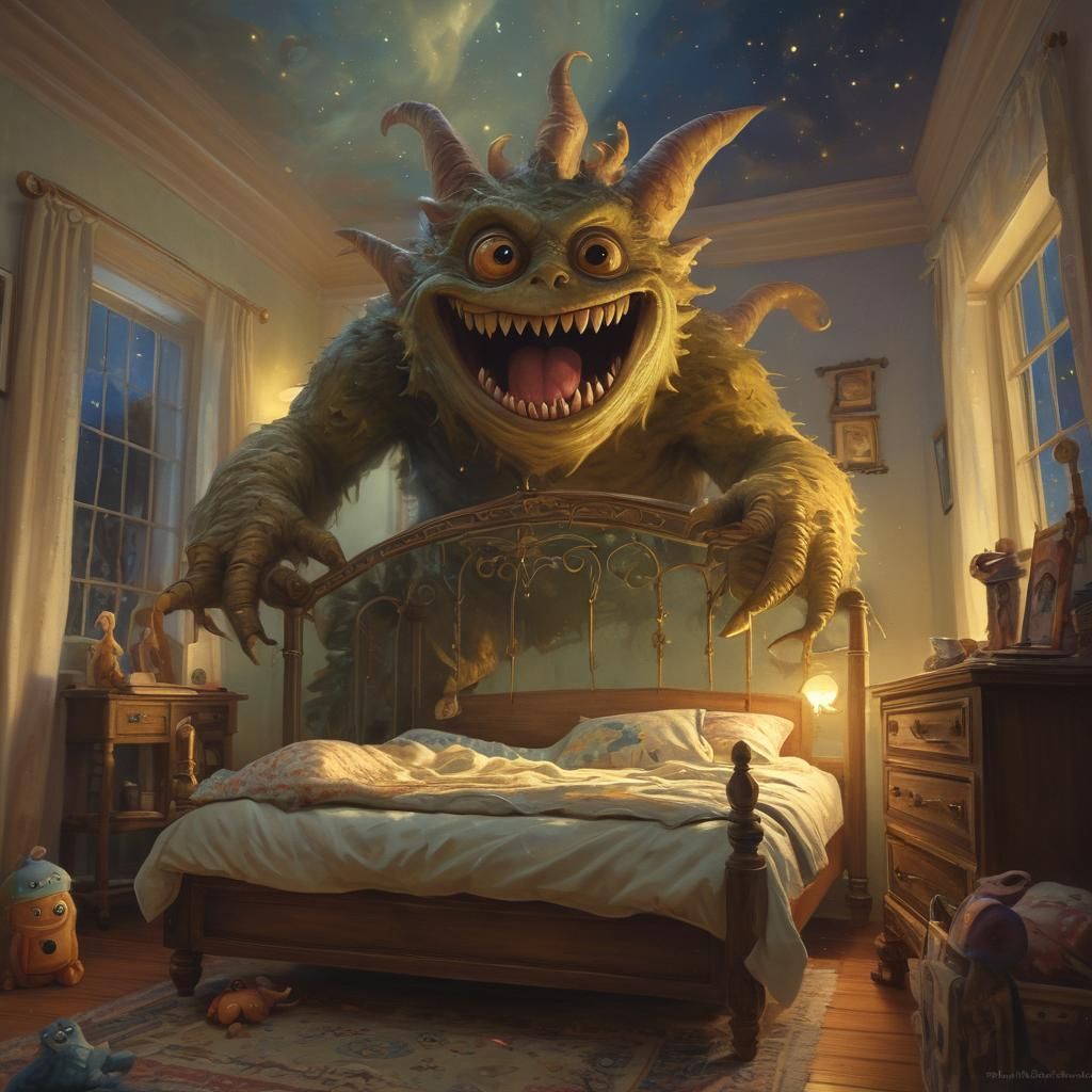 Cute Monster Under Bed in Ethereal Fantasy Style