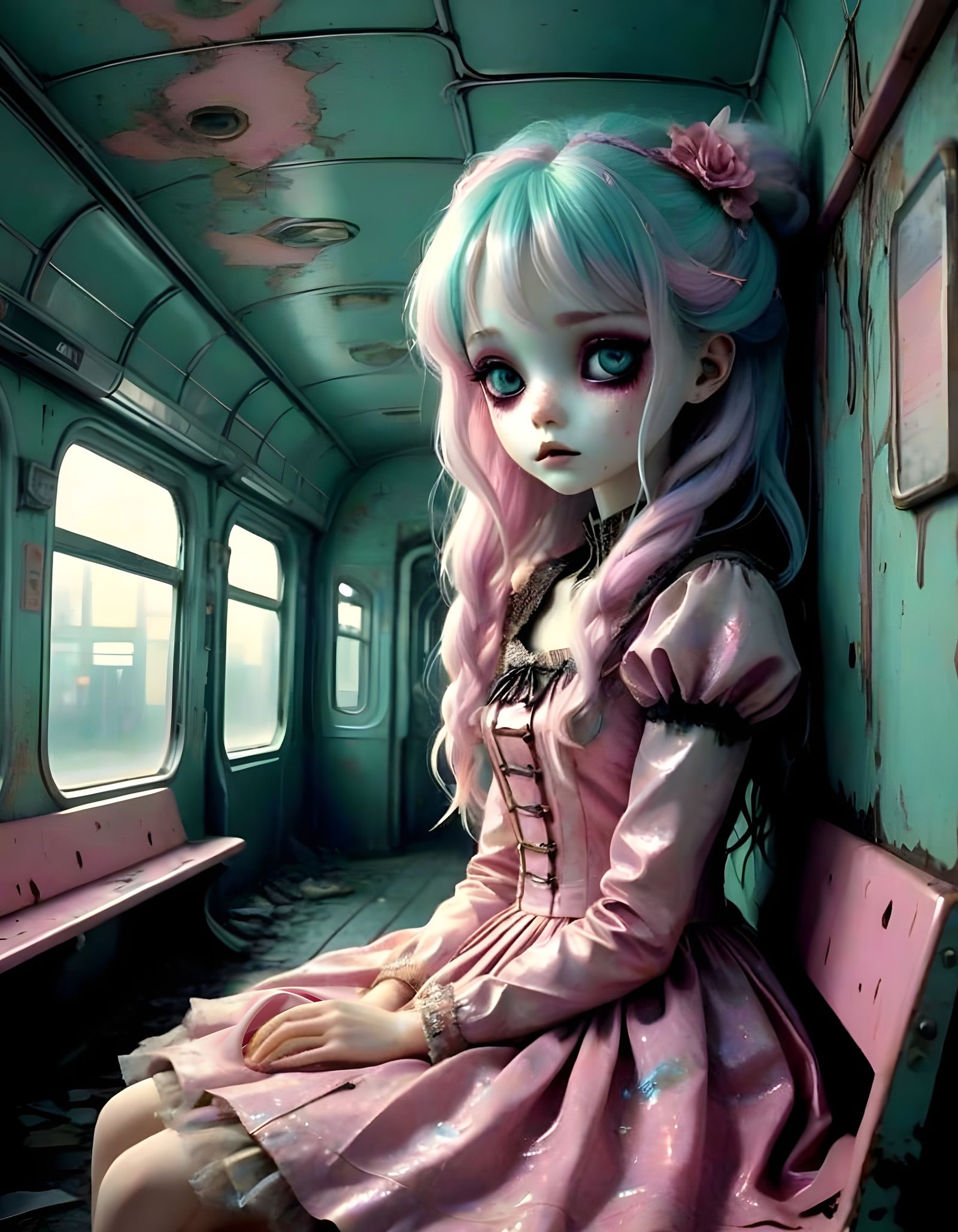 Surreal Dreamcore Metro Interior with Fantasy Creatures